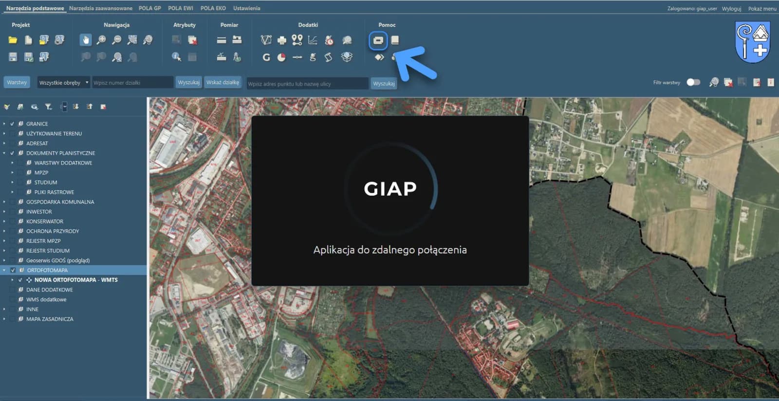 Launching the GIAP remote connection app in PolaMap