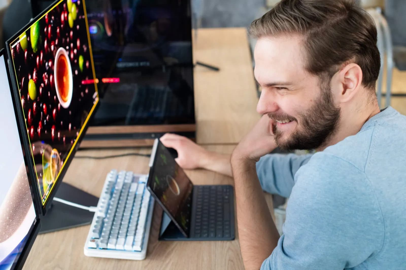 A creative professional working on a remote workstation through Remotly