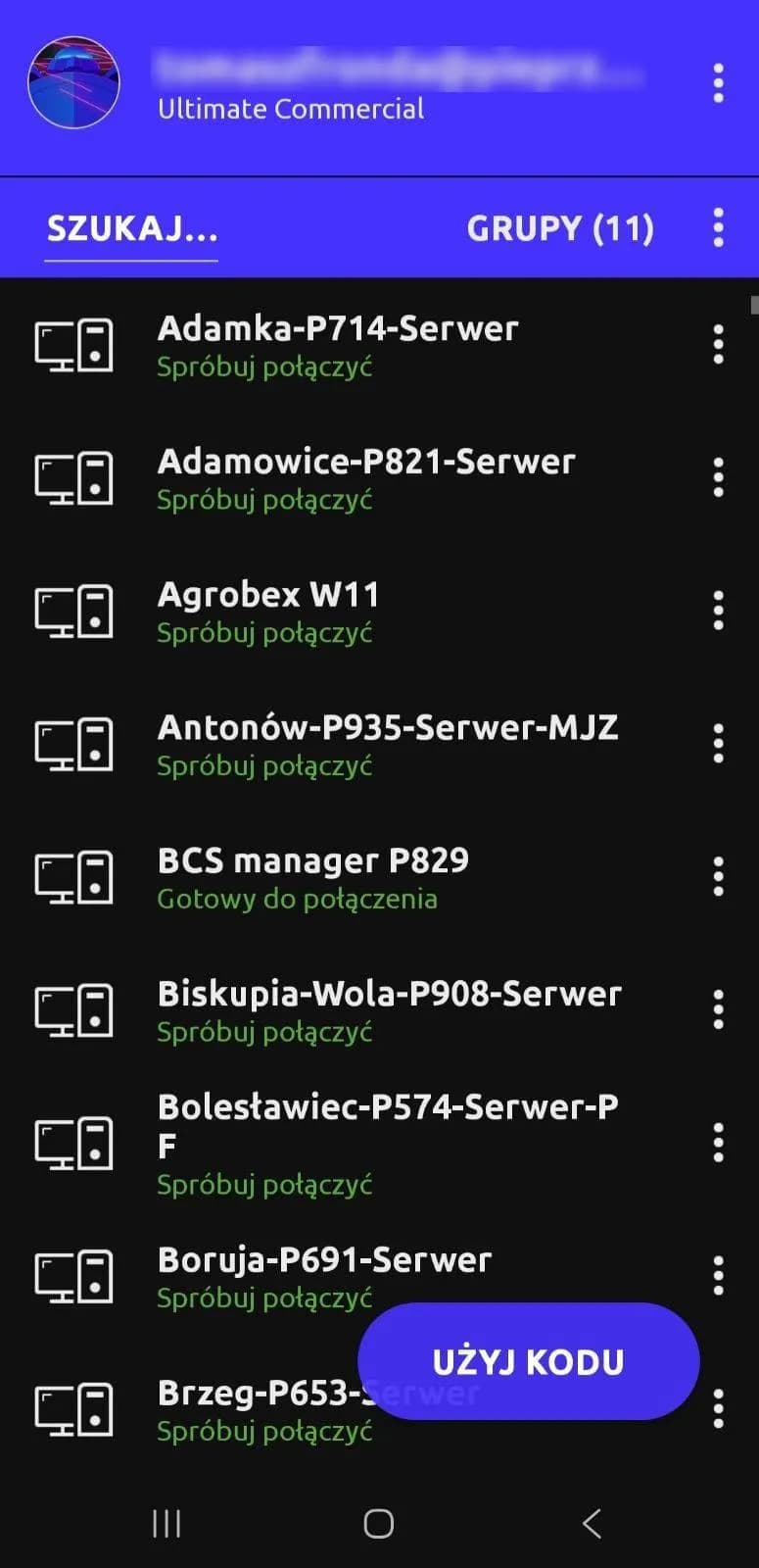 Device list in the Remotly mobile app